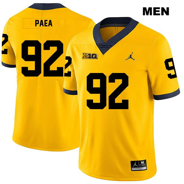 Men's NCAA Michigan Wolverines Phillip Paea #92 Yellow Jordan Brand Authentic Stitched Legend Football College Jersey XH25T56SI